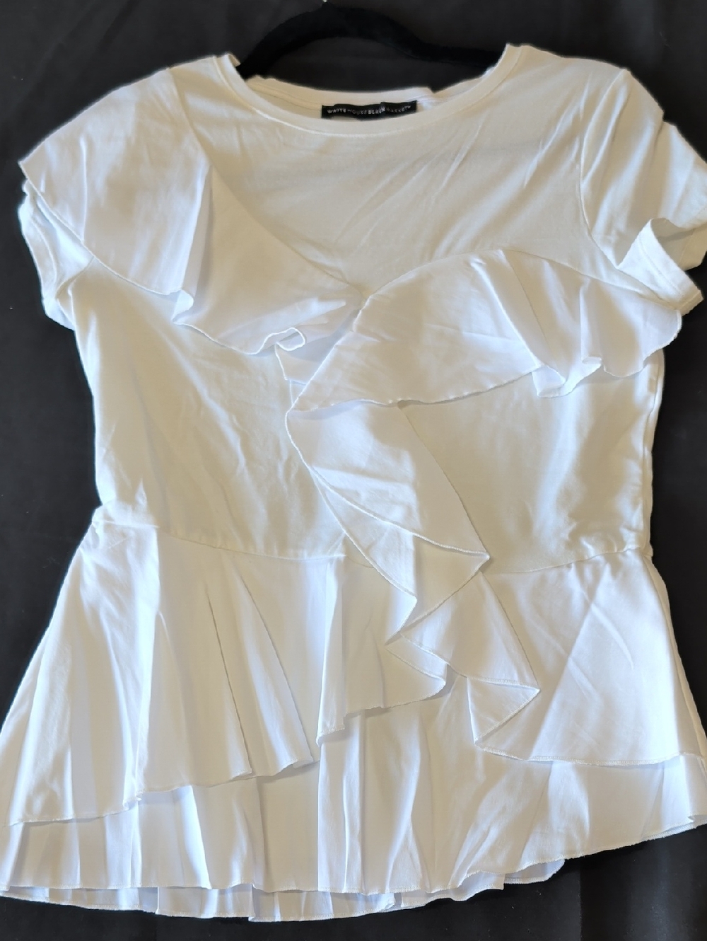 Black Market White House Ruffle Mixed Media Asymmetric Hem Top